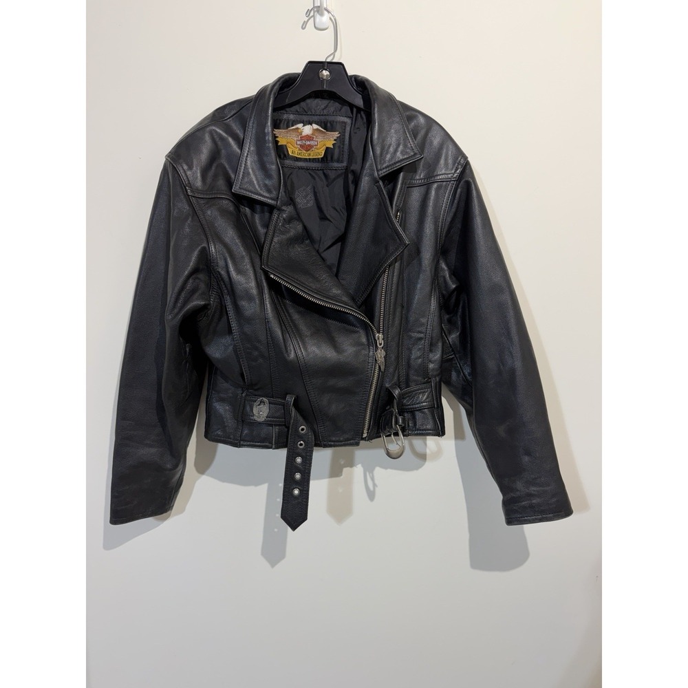 90's Harley-Davidson Womens Black Studded Leather Cropped Moto Jacket Small S